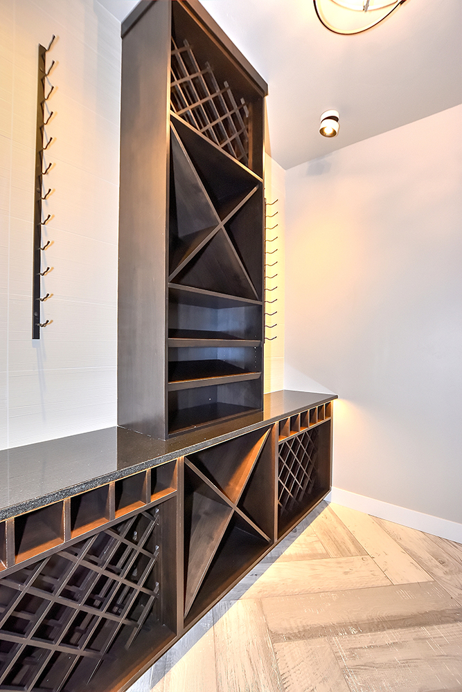 Interior image, basement bar wine rack